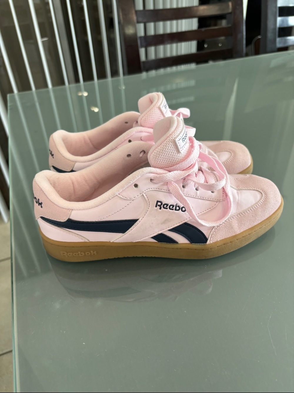 Reebok Pink Low-Top Sneakers with Navy Trim